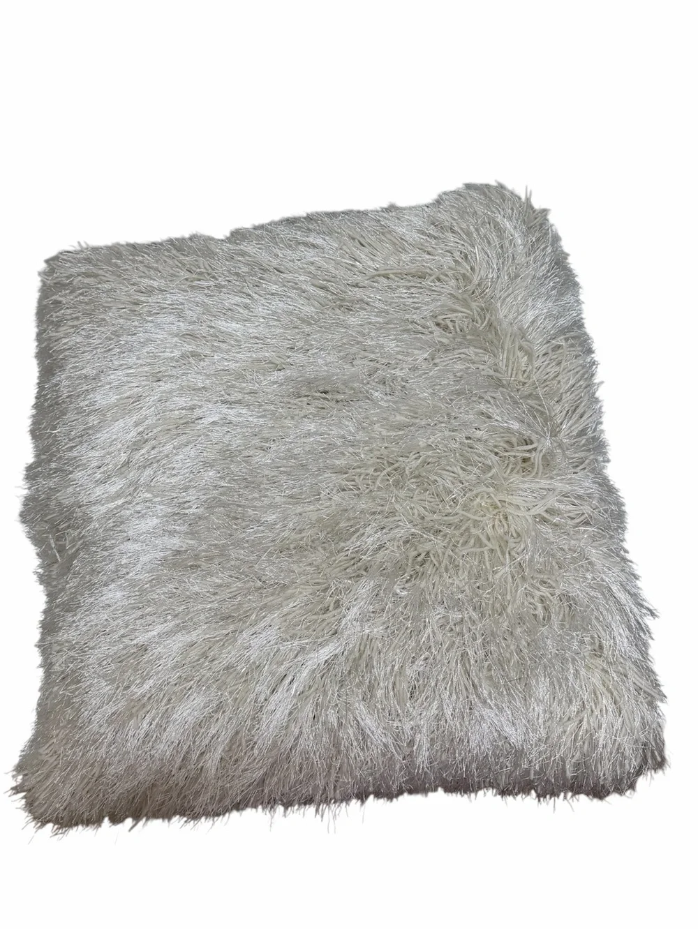 20” Modern Maximalist Shag Silver Metallic Ivory White Luxury Home Decor Pillow